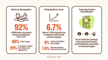 2026 employee benefits cost and workforce trends driving HR strategy changes infographic