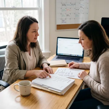 Family discussing nanny placement with care coordinator