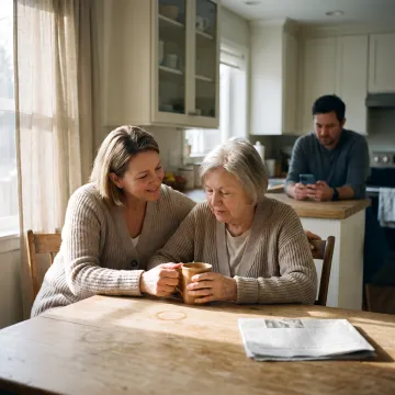 Caregiver supporting an older adult at home