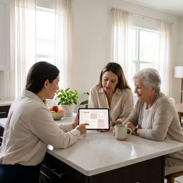 Care coordinator reviewing senior care options with a family