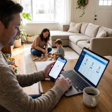Parent using childcare app at home