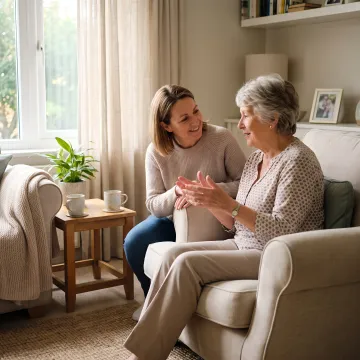 Caregiver assisting an older adult at home