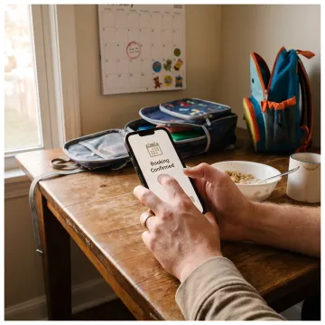 Parent booking emergency childcare on a phone