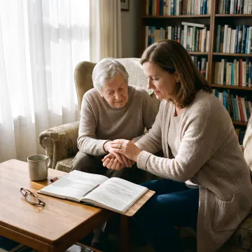 Caregiver helping senior adult at home