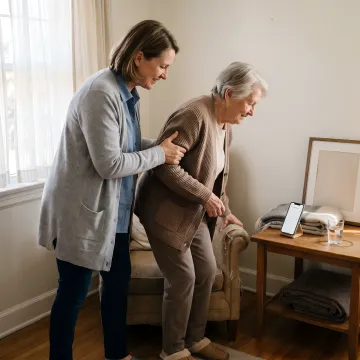 Caregiver assisting an older adult at home