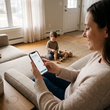 Parent booking nanny care through a mobile app