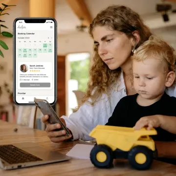 Parent using childcare benefits app