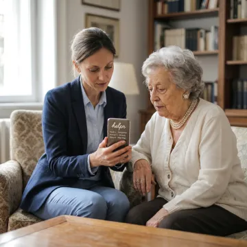 Employee using app to coordinate senior care support
