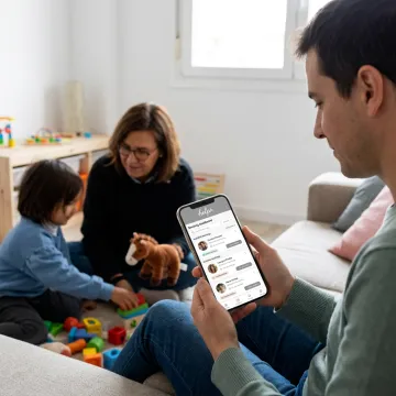 Parent using childcare benefits app