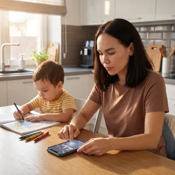 Working parent arranging childcare on a phone