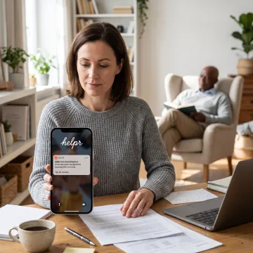 Working adult arranging family care on a phone