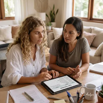 Caregiver and parent reviewing a family care plan