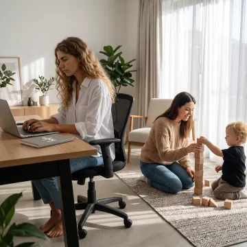 Working parent and child at home