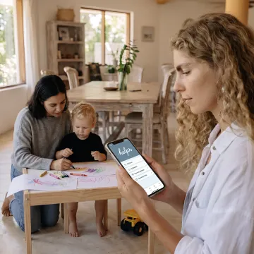 Parent using child care benefits app