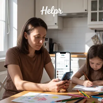 Parent reviewing child care options on a phone