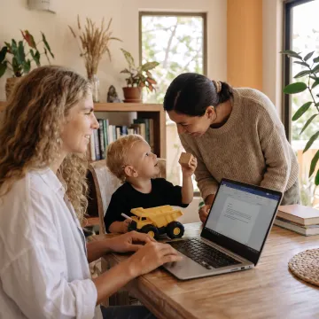 Working parent supported by family care benefits