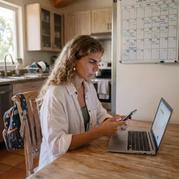 Parent arranging childcare through a mobile app