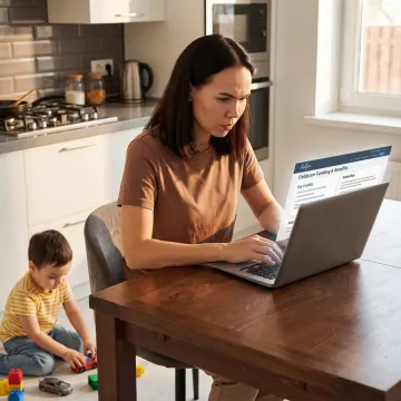 Working parent reviewing UK childcare options