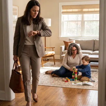 Working parent and child with caregiver support