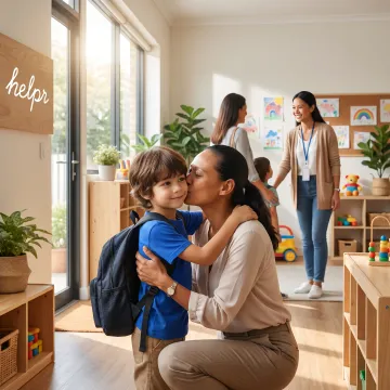 Parent and child preparing for daycare