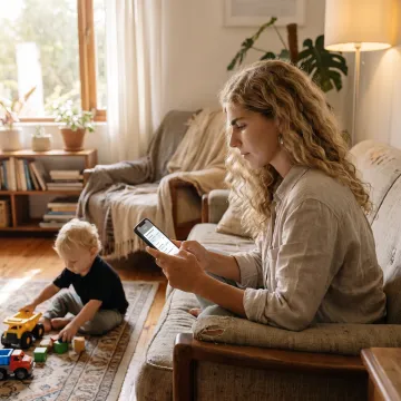 Parent using childcare benefits app