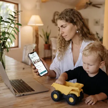 Parent using child care benefits app