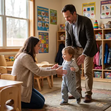 Working parent and preschool child with caregiver