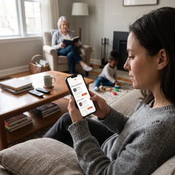 Employee reviewing family care options on phone