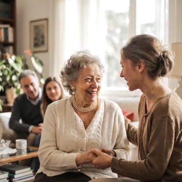 Caregiver supporting an older adult at home