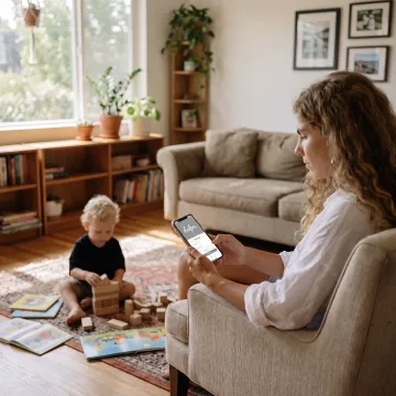 Parent and child using a childcare app