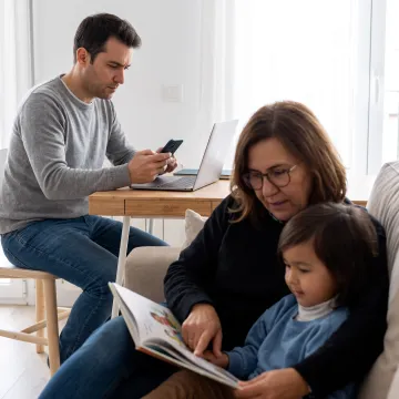 Parent using child care benefits app