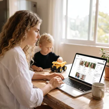 Parent reviewing childcare options on a laptop