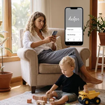 Working parent using a family care benefits app