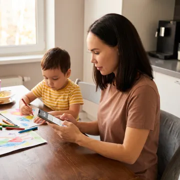 Parent accessing childcare benefits on a phone