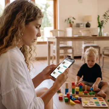 Working parent using childcare support at home