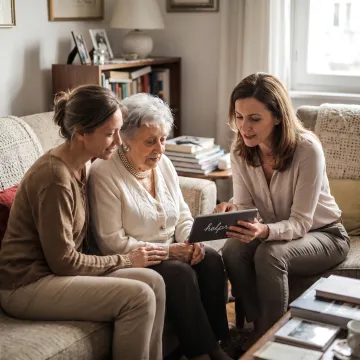 Care specialist helping a family review eldercare choices