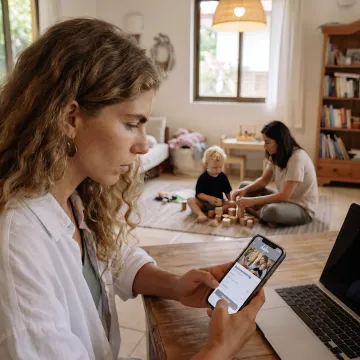 Parent arranging childcare through a mobile app