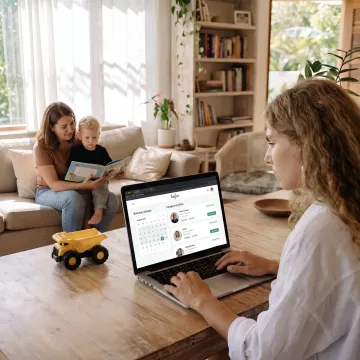 Working parent receiving caregiving support through a mobile app