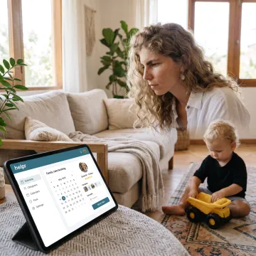 Working parent using a family care benefits app