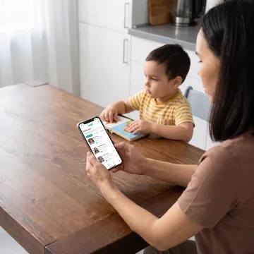 Parent and child reviewing care options