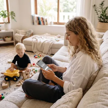 Working parent using a childcare benefits app