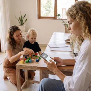 Working parent using family care support
