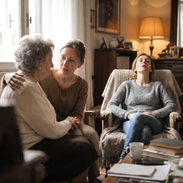 Caregiver and family member sharing a calm moment at home