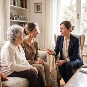 Care specialist helping a family compare eldercare options