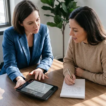 Employer and parent discussing childcare benefits