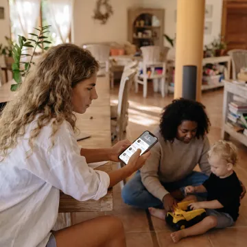 Working parent using family care benefits at home