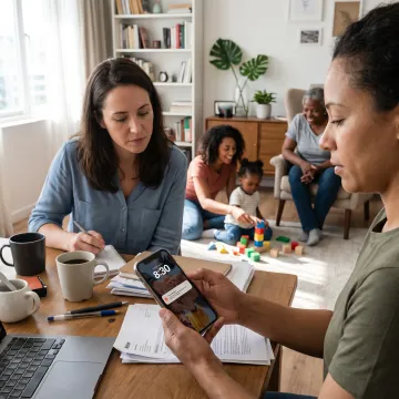 Working parent reviewing personalized family care options