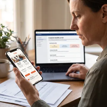 Employee reviewing family care options on a phone