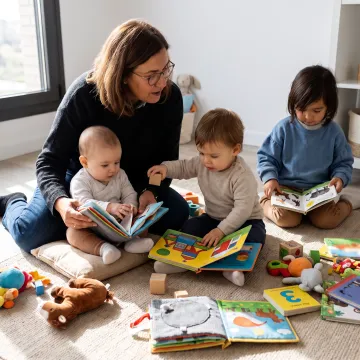 Caregiver engaging young children in play