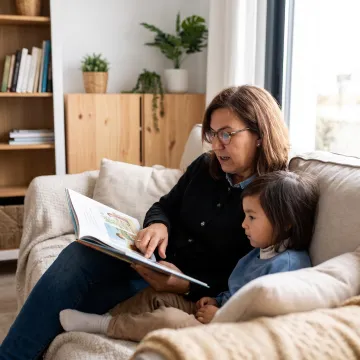 Caregiver engaging warmly with a child at home